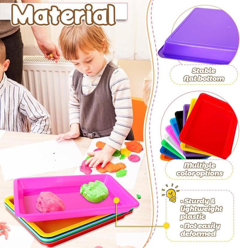 Bvrbaory 10 Pack Multicolor Plastic Art Trays,10 Colors Activity Crafts Tray,Colorful Art Organizer Trays,Art Serving Tray for DIY Projects,Painting,Beads,Home School Crafts - Image 3
